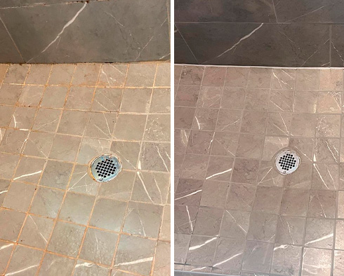 Shower Before and After a Grout Sealing in Houston, TX