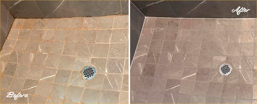 Shower Before and After a Superb Grout Sealing in Houston, TX