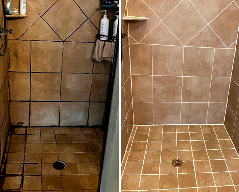 Shower Before and After a Grout Cleaning in Fulshear, TX