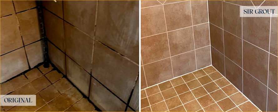 Shower Before and After an Exceptional Grout Cleaning in Fulshear, TX