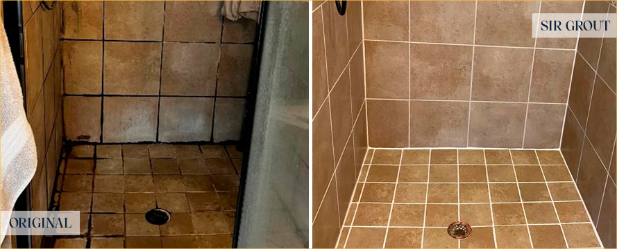 Shower Before and After a Remarkable Grout Cleaning in Fulshear, TX