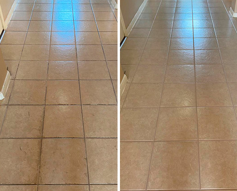 Floor Before and After a Grout Cleaning in Spring, TX