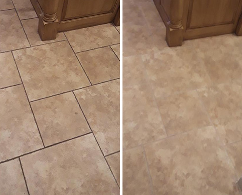 Floor Before and After a Grout Recoloring in Richmond, TX