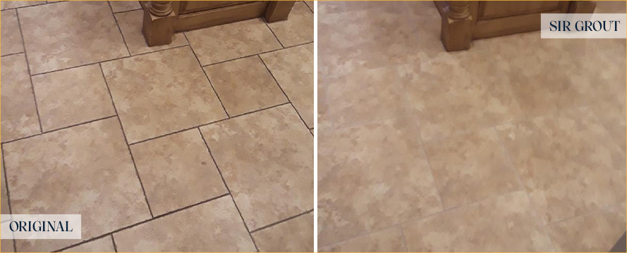 Floor Before and After a  Flawless Grout Recoloring in Richmond, TX