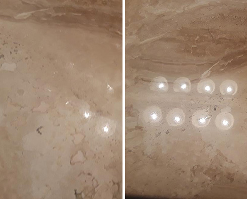 Vanity Top Before and After a Stone Polishing in Richmond, TX