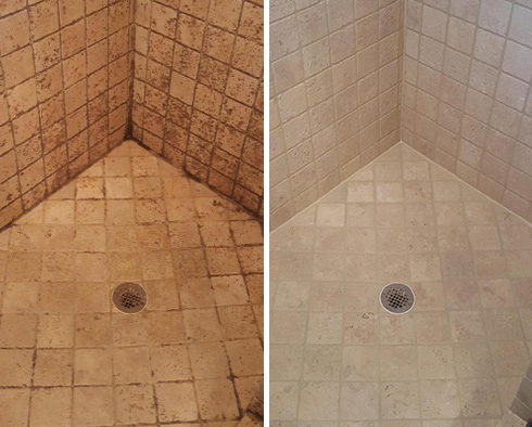 Shower Before and After a Stone Cleaning in Spring, TX