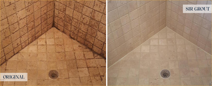 Shower Before and After a Flawless Stone Cleaning in Spring, TX