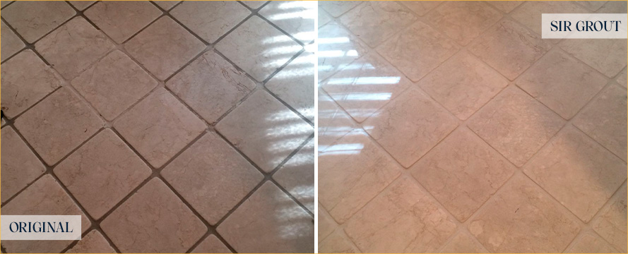 Bathroom Floor Before and After a Grout Cleaning in Houston, TX