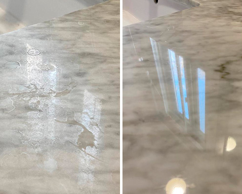 Vanity Top Before and After a Stone Polishing in Richmond, TX