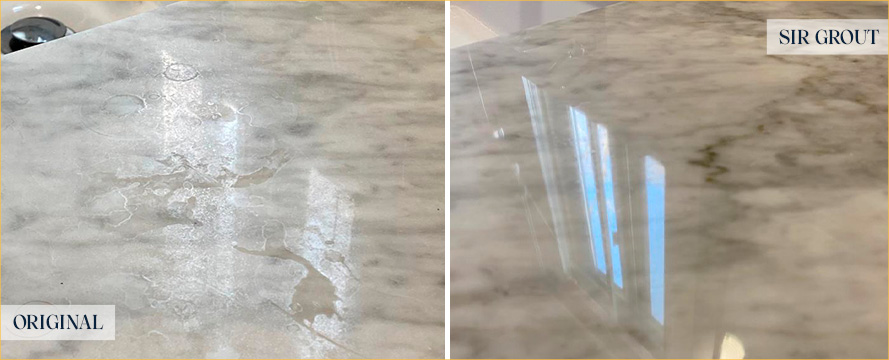 Marble Vanity Top Before and After a Stone Polishing in Richmond, TX