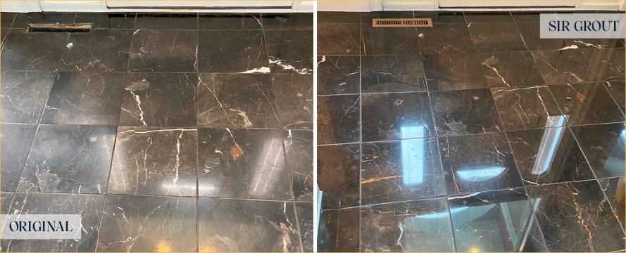 Marble Floor Before and After a Flawless Stone Cleaning in The Woodlands, TX