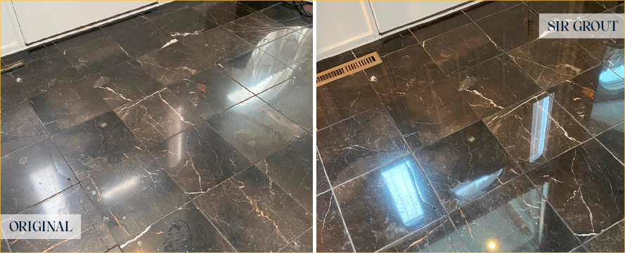 Marble Floor Before and After a Stone Cleaning in The Woodlands, TX